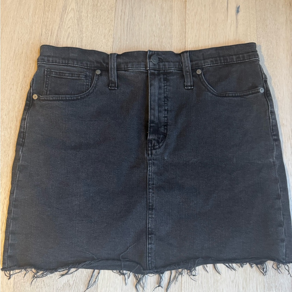 Madewell Black Denim Mini Skirt with Raw Hem-fits appropriately size 12